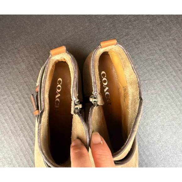 COACH Womens Taupe Bootie Pauline Size 8.5 Leather Ankle Boots Suede Strappy - Picture 9 of 11